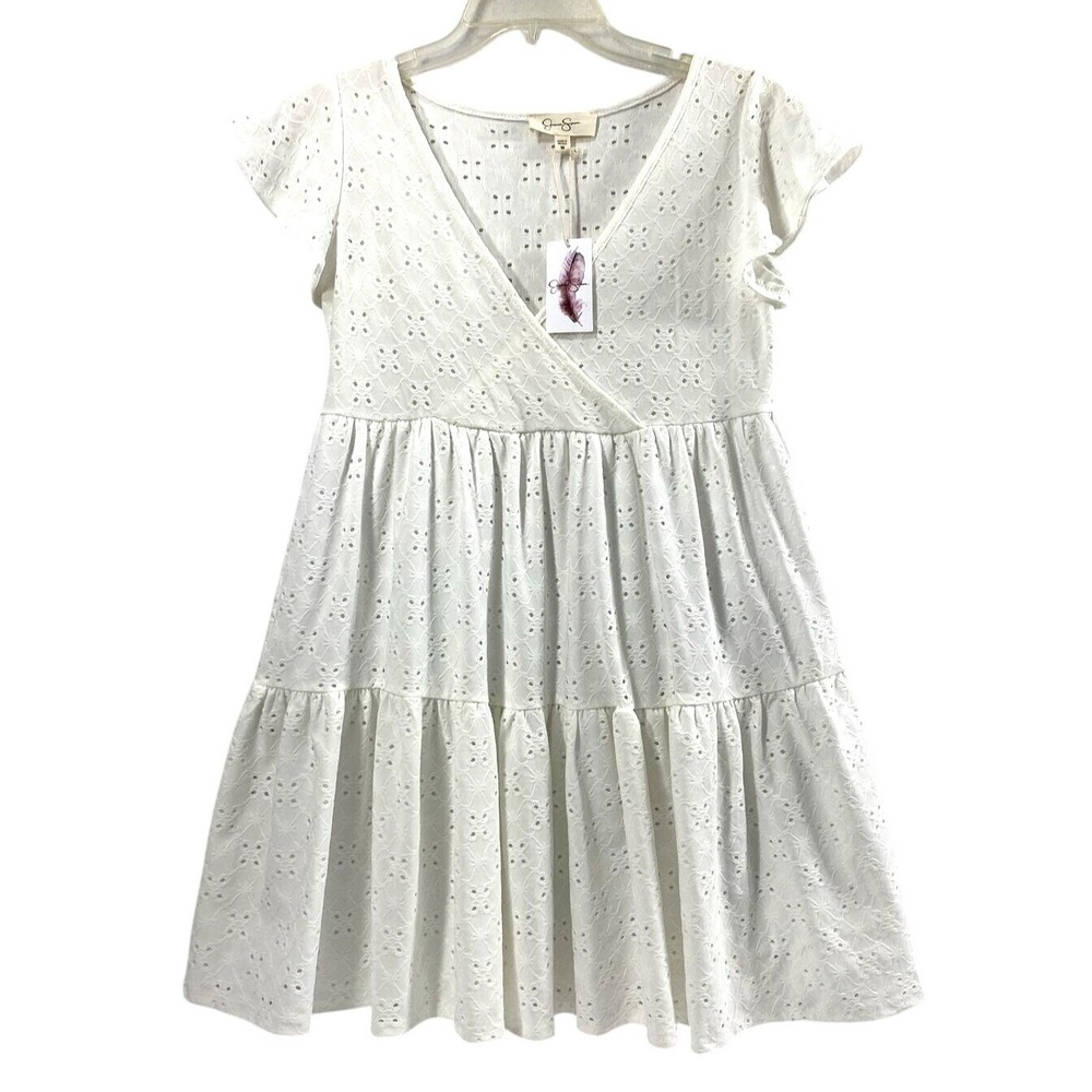 Jennifer‎ Simpson Dress Womens Medium Ivory White Eyelet Knit Cottagecore